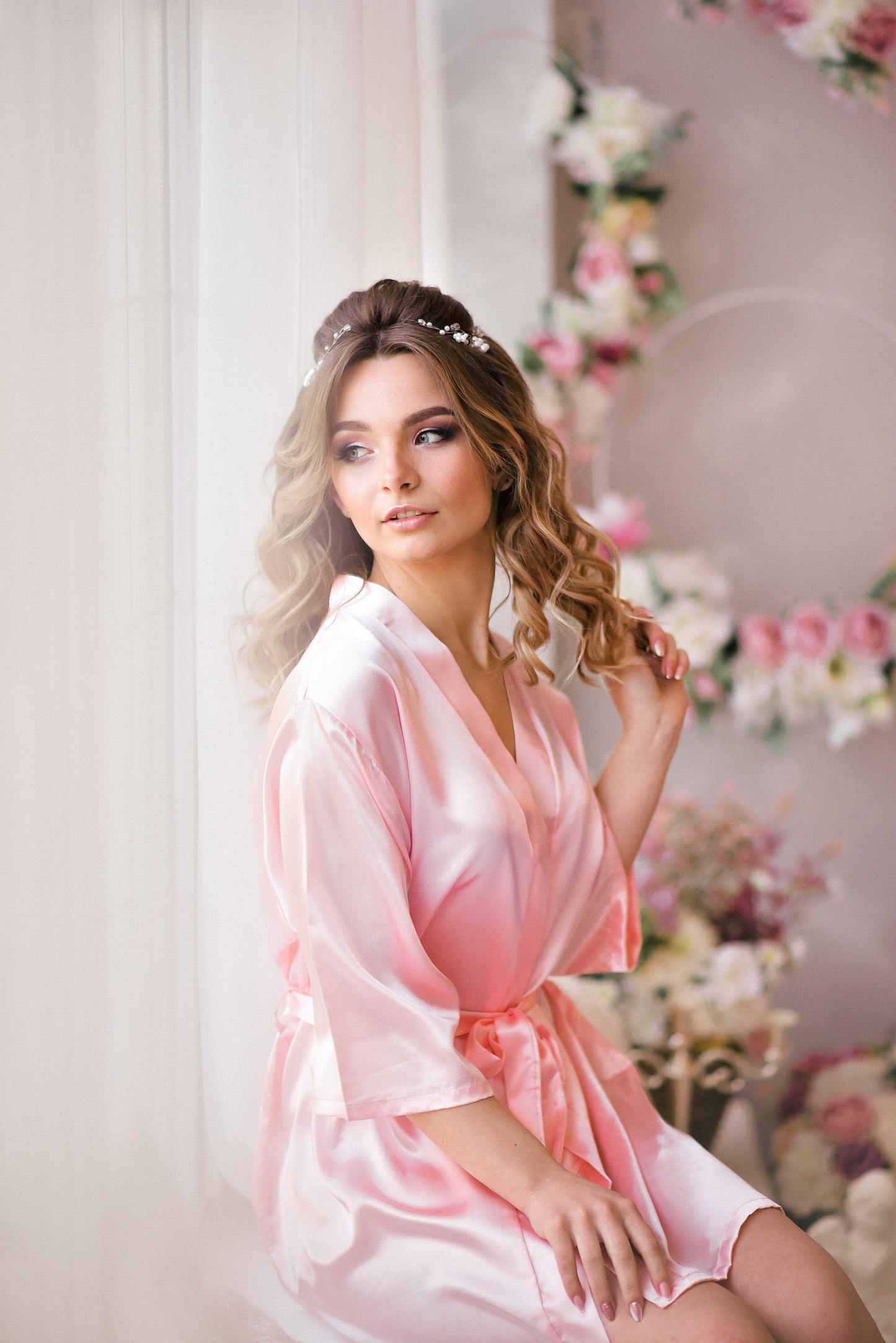 Satin hellrosa Brautkleid